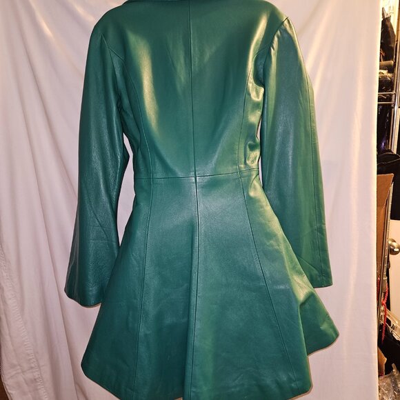 NEW Dead Stock Green Leather Coat/Jacket S/M FIT AND FLAIR - Picture 5 of 16